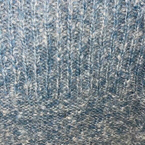 Hand Knit Sweater Womens Crew Neck Knit Cuff Metallic Thread Blue Silver - Picture 5 of 14